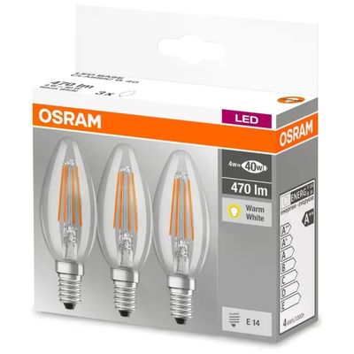 OSRAM Base Classic B Lampadine LED E14 4 W, 470 lm, 2700 K, confezione da 3 OSRAM Base Classic B Lampadine LED E14 4 W, 470 lm, 2700 K, confezione da 3