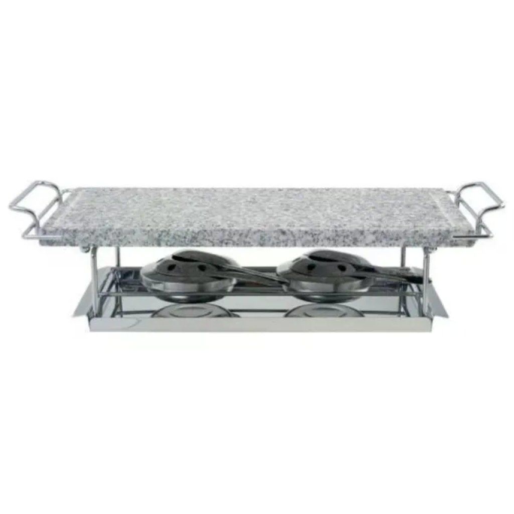 Kaufgut Grill Pietra Naturale con 2 Bruciatori 19x37 cm Acciaio Inox