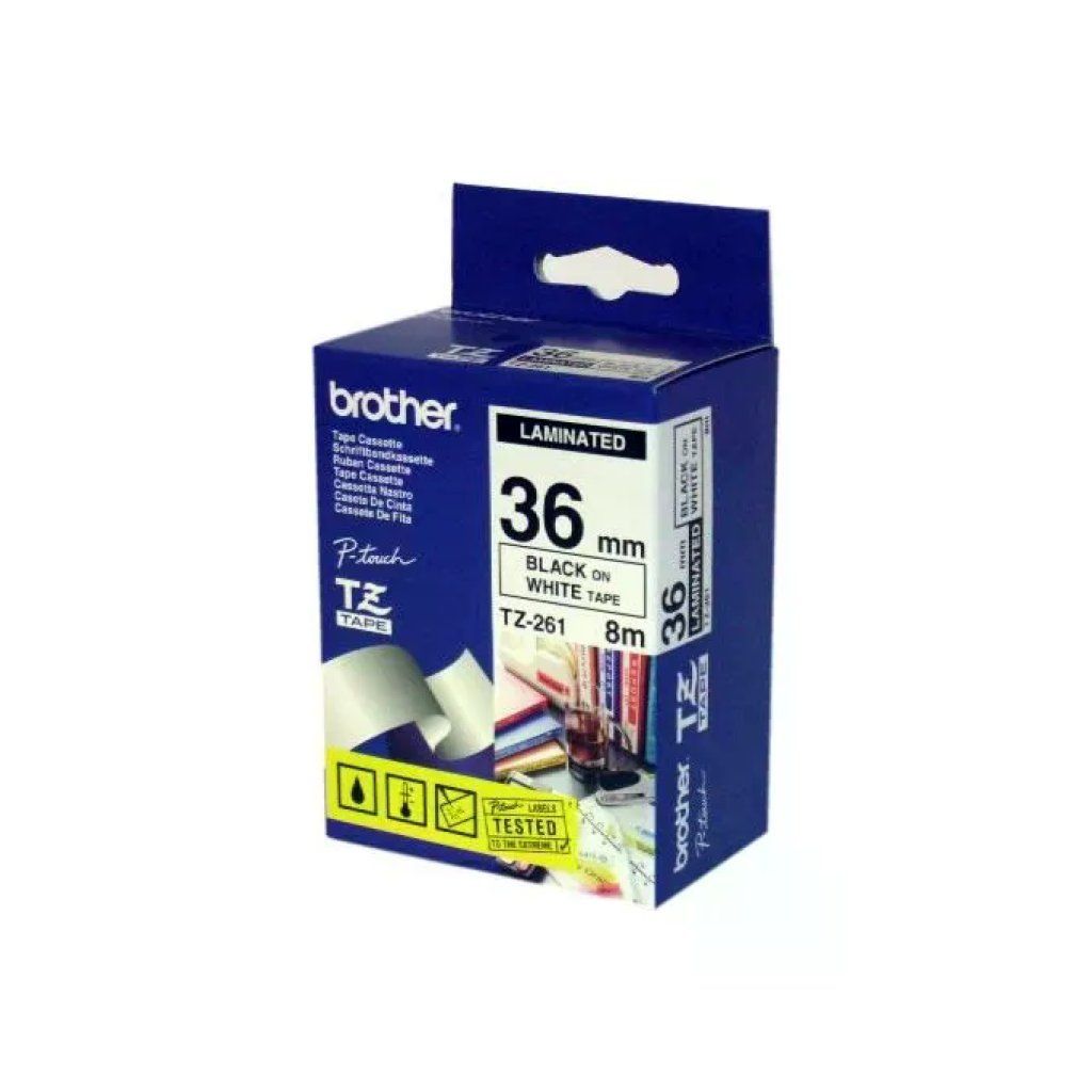 Brother TZE-261 Nastro per Etichettatrice TZ Laminato 3,6 cm x 8 m colore Nero su Bianco