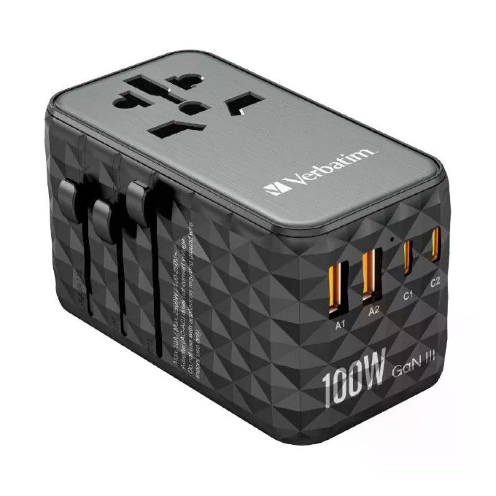 Verbatim UTA-06 Adattatore Universale da Viaggio GaN 100 W Nero