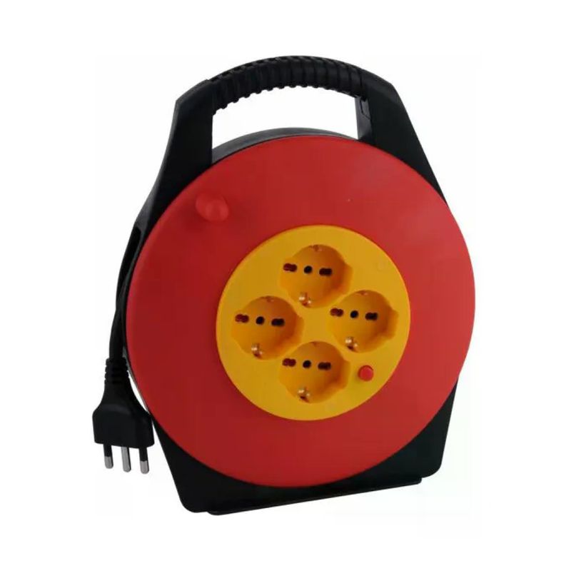 Syntesy CDF00382 Avvolgicavo Elettrico 10 m, 4 Prese, Cavo 3x1,5 mm², Rosso