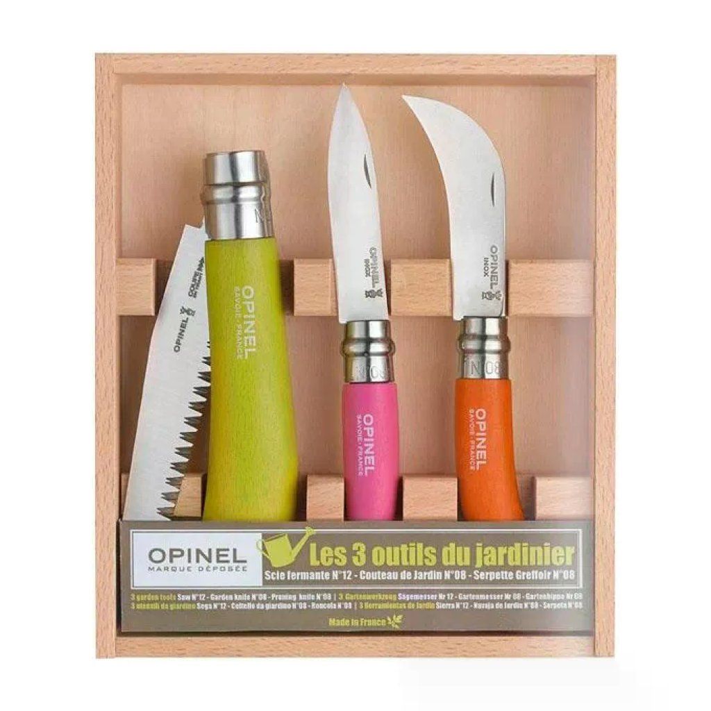 Opinel Set da Giardinaggio 3 Pezzi con Seghetto, Coltello e Roncola