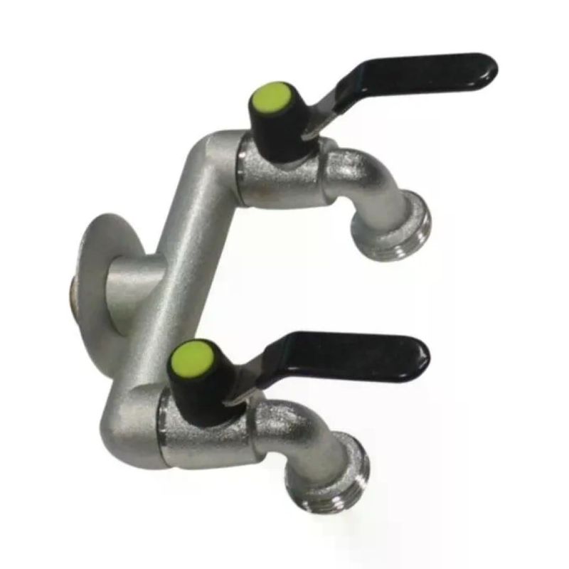 Aquatech 464B Presa Doppia con Rubinetti Indipendenti, Ottone Nichelato, Attacco 1/2" e Uscite 3/4"