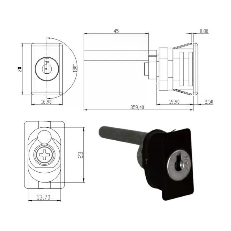 OMR 163395Q Serratura per Mobili a Perno Verticale con 2 Chiavi