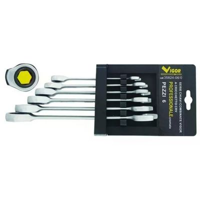VIGOR-BLINKY VIGOR 35824-06 Set di 6 Chiavi Combinate a Cricchetto VIGOR-BLINKY VIGOR 35824-06 Set di 6 Chiavi Combinate a Cricchetto
