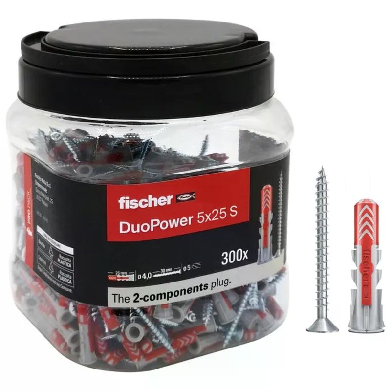 Fischer Duopower 5x25 S con vite, confezione da 300 pezzi
