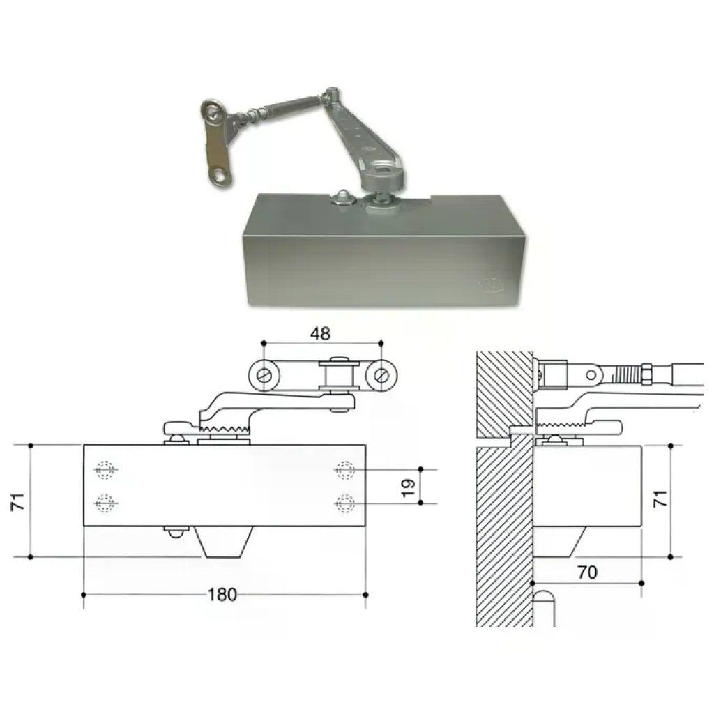 ASSA ABLOY MAB Serie 500 Chiudiporta aereo EN3 argento con fermaporta