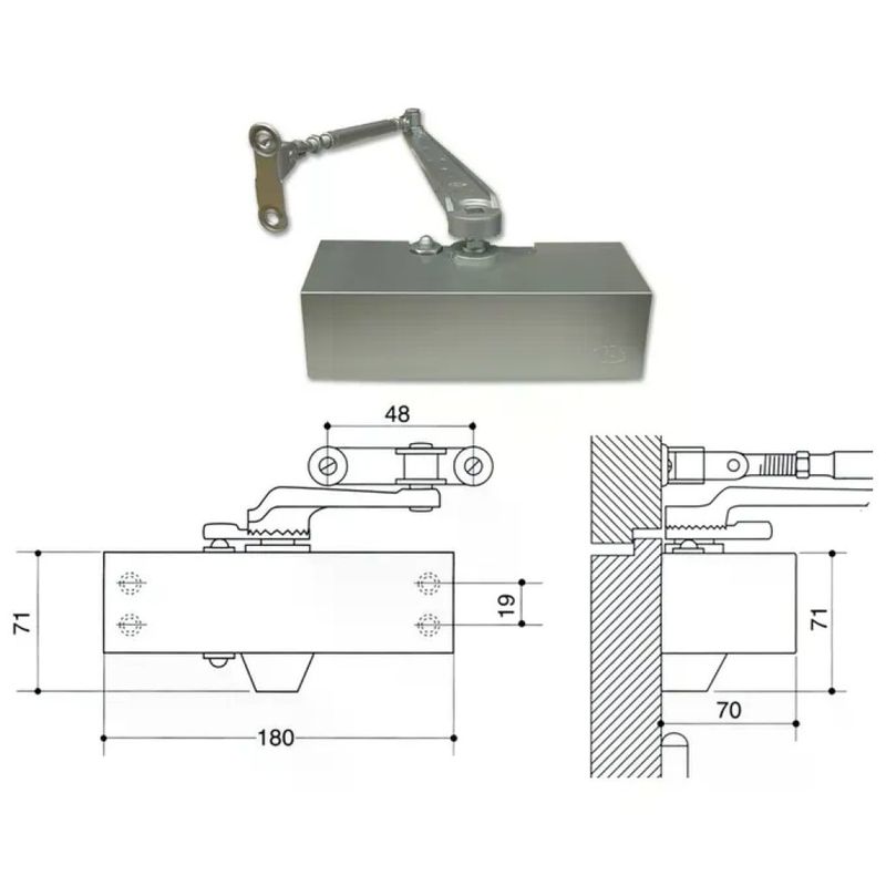 ASSA ABLOY MAB Serie 500 Chiudiporta aereo EN3 argento con fermaporta