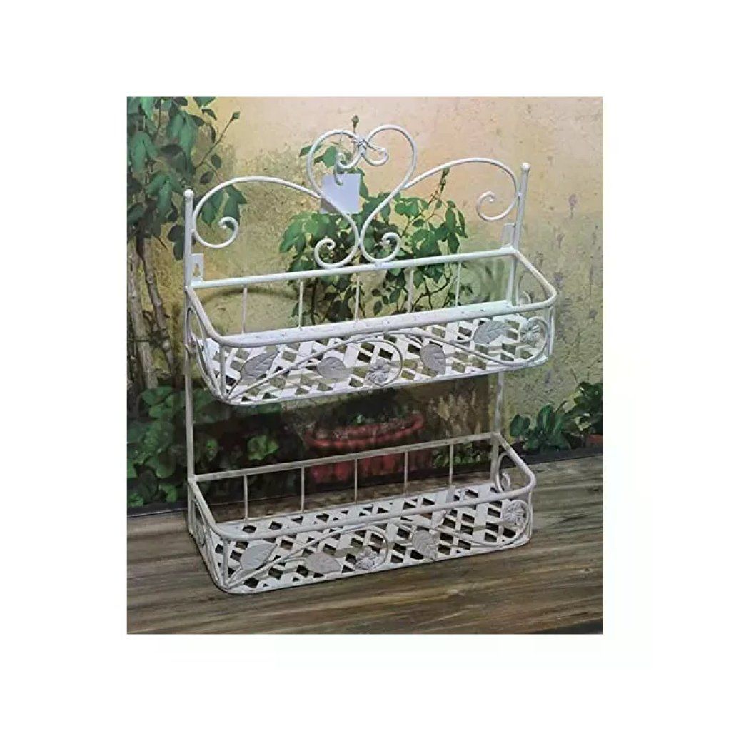 VIGOR-BLINKY VIGOR Mika Portafiori in Ferro Battuto Bianco Anticato, 2 Piani