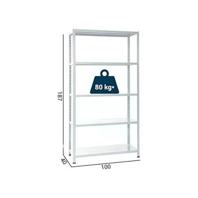 Grima Scaffale Metallico a Bulloni, 5 Ripiani, 400 kg, 100×40×185 cm, Bianco