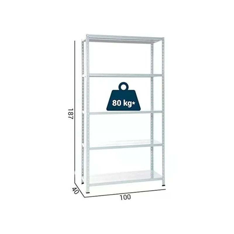 Grima Scaffale Metallico a Bulloni, 5 Ripiani, 400 kg, 100×40×185 cm, Bianco