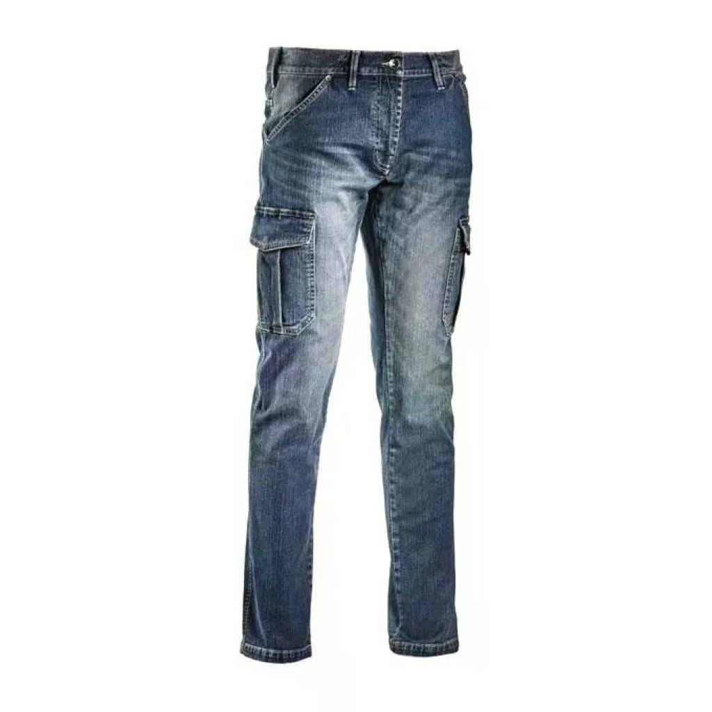 Diadora Pantalone Cargo da Lavoro in Jeans Denim Blu