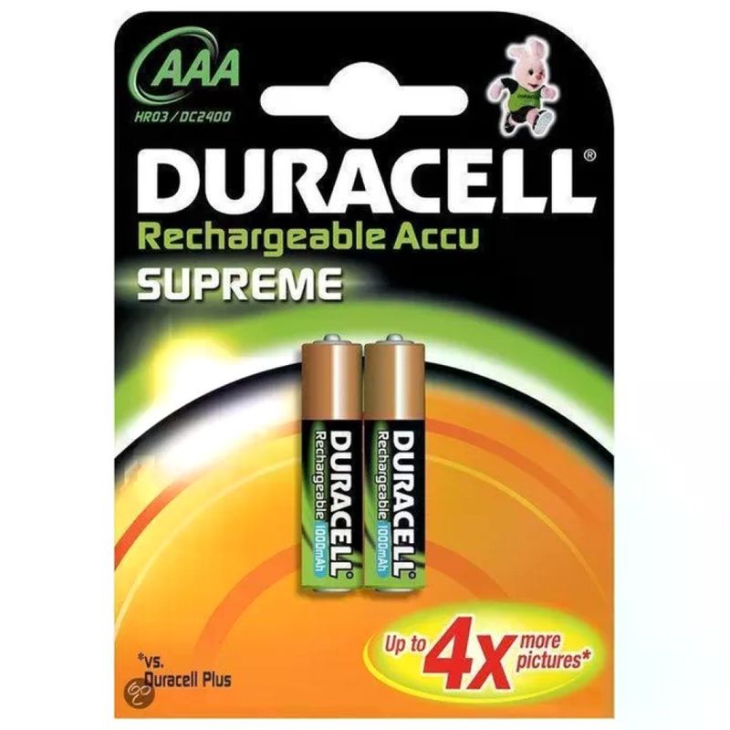 Duracell Supreme Batterie Ricaricabili AAA NiMH 1000 mAh, 2 Pezzi