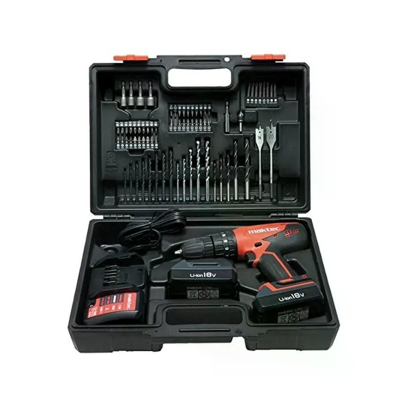 Makita Maktec MT081X100 Trapano a Percussione 18V con 2 Batterie e 74 Accessori Makita Maktec MT081X100 Trapano a Percussione 18V con 2 Batterie e 74 Accessori