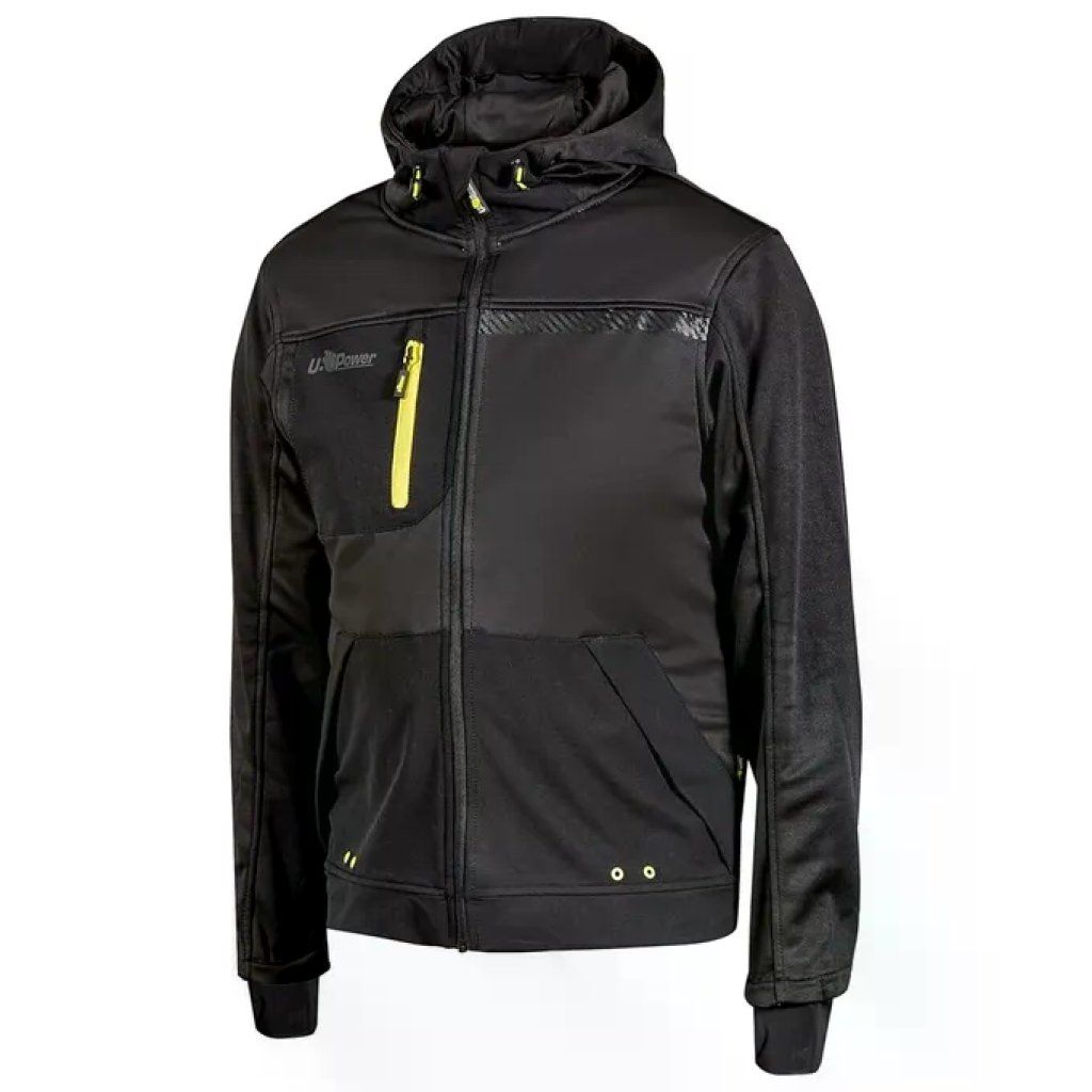 U-Power Galaxy WFU275BC Felpa da Lavoro Full-Zip Nera con Cappuccio