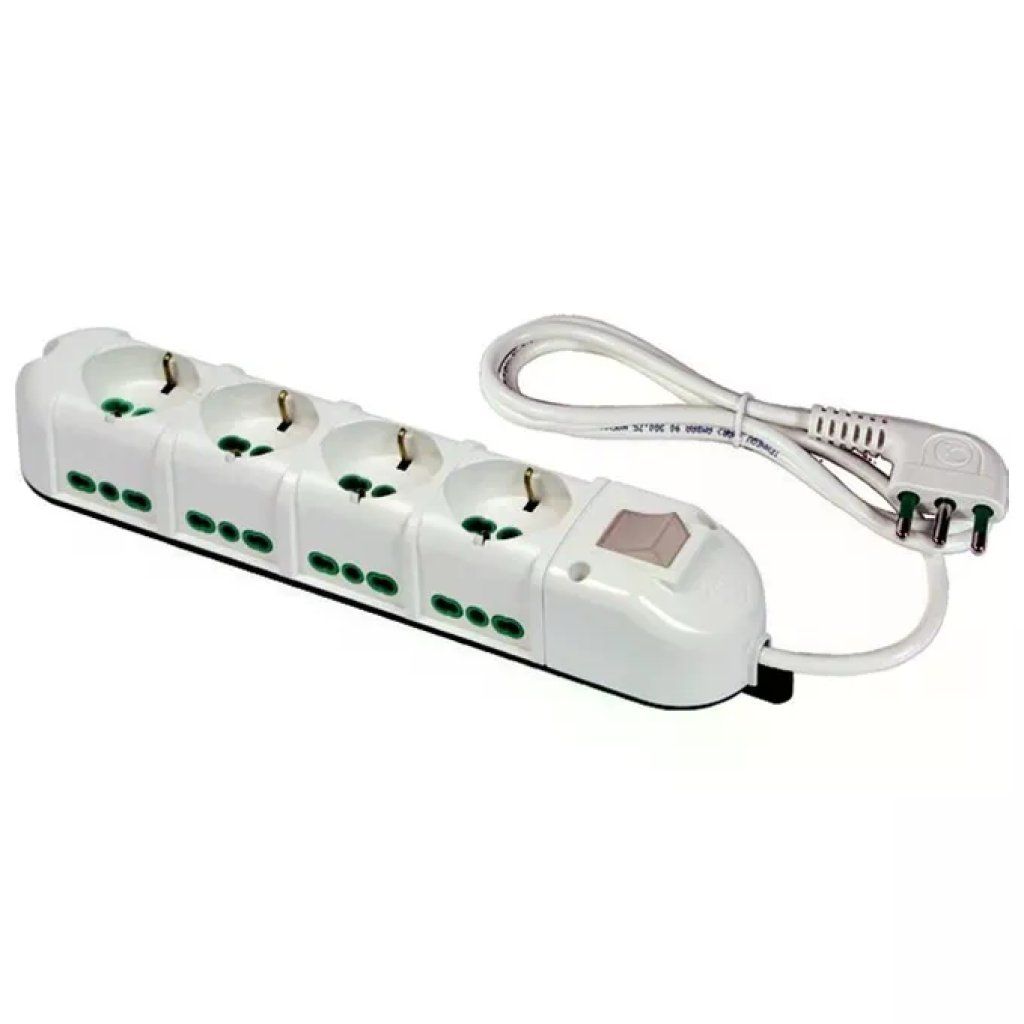 FME FANTON 42132 Multipresa a 12 Prese Tipo L, 16 A, con Interruttore e Cavo da 1,5 m, Bianca