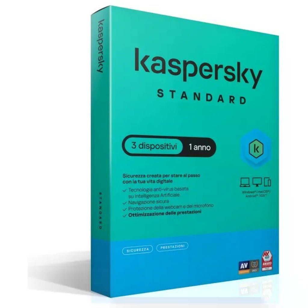 Kaspersky Standard Antivirus per 3 Dispositivi – 1 Anno, Superslim Box