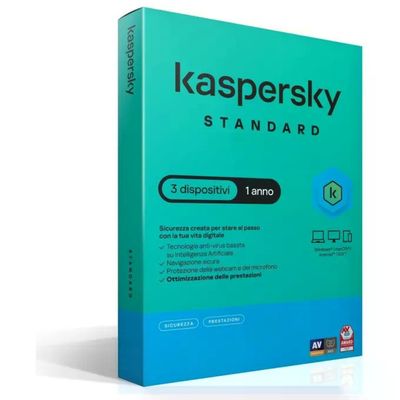 Kaspersky Standard Antivirus per 3 Dispositivi – 1 Anno, Superslim Box
