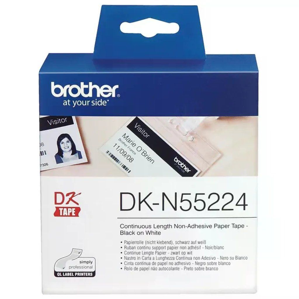 Brother DK-N55224 Nastro continuo non adesivo, nero su bianco, 54 mm x 3048 m
