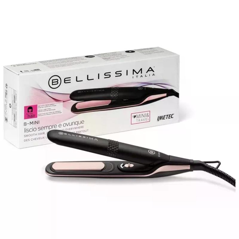 IMETEC Bellissima Imetec B-Mini Piastra per Capelli da Viaggio, Ceramica, 200 °C, Multivoltaggio