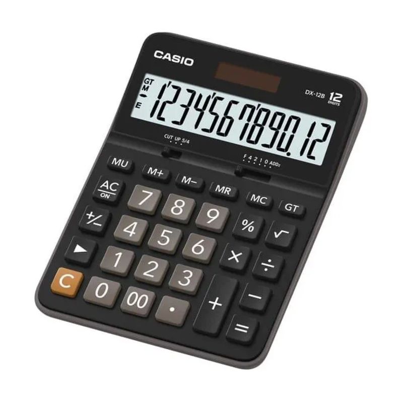 Casio DX-12B Calcolatrice da Tavolo, 12 Cifre, Solare e a Batteria, Nera