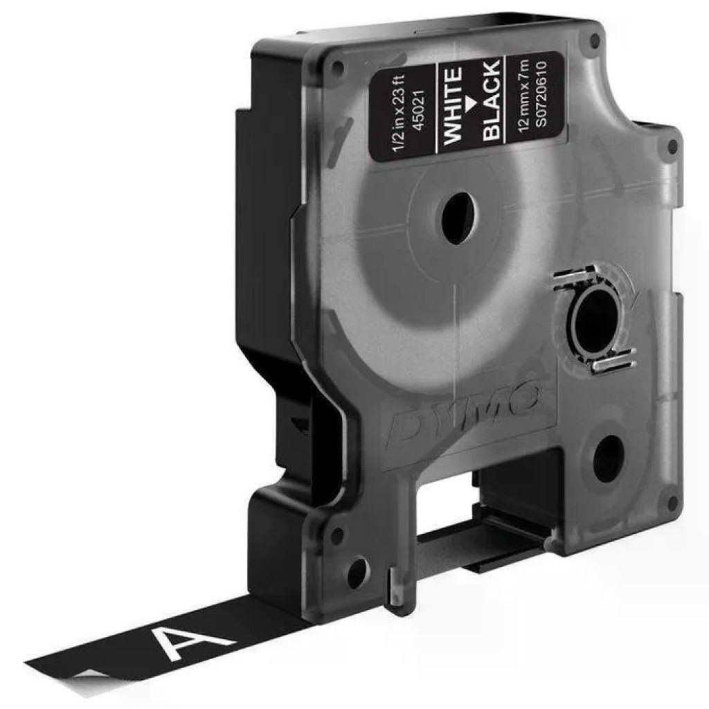 DYMO D1 Standard – Nastro etichette bianco su nero, 12 mm x 7 m
