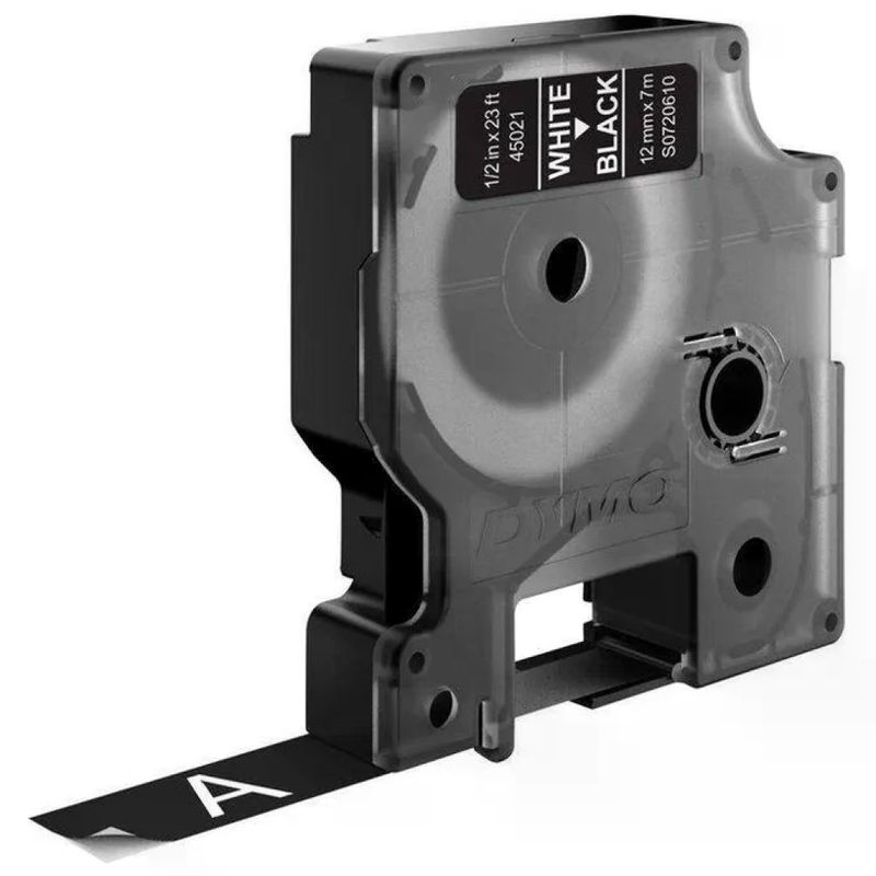DYMO D1 Standard – Nastro Etichette Bianco su Nero, 12 mm x 7 m