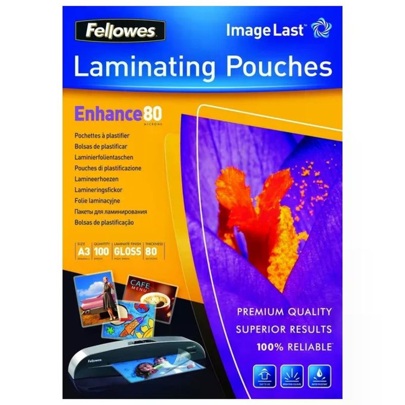 Fellowes ImageLast Enhance Buste per Plastificazione A3, 80 micron, Lucide, 100 pezzi