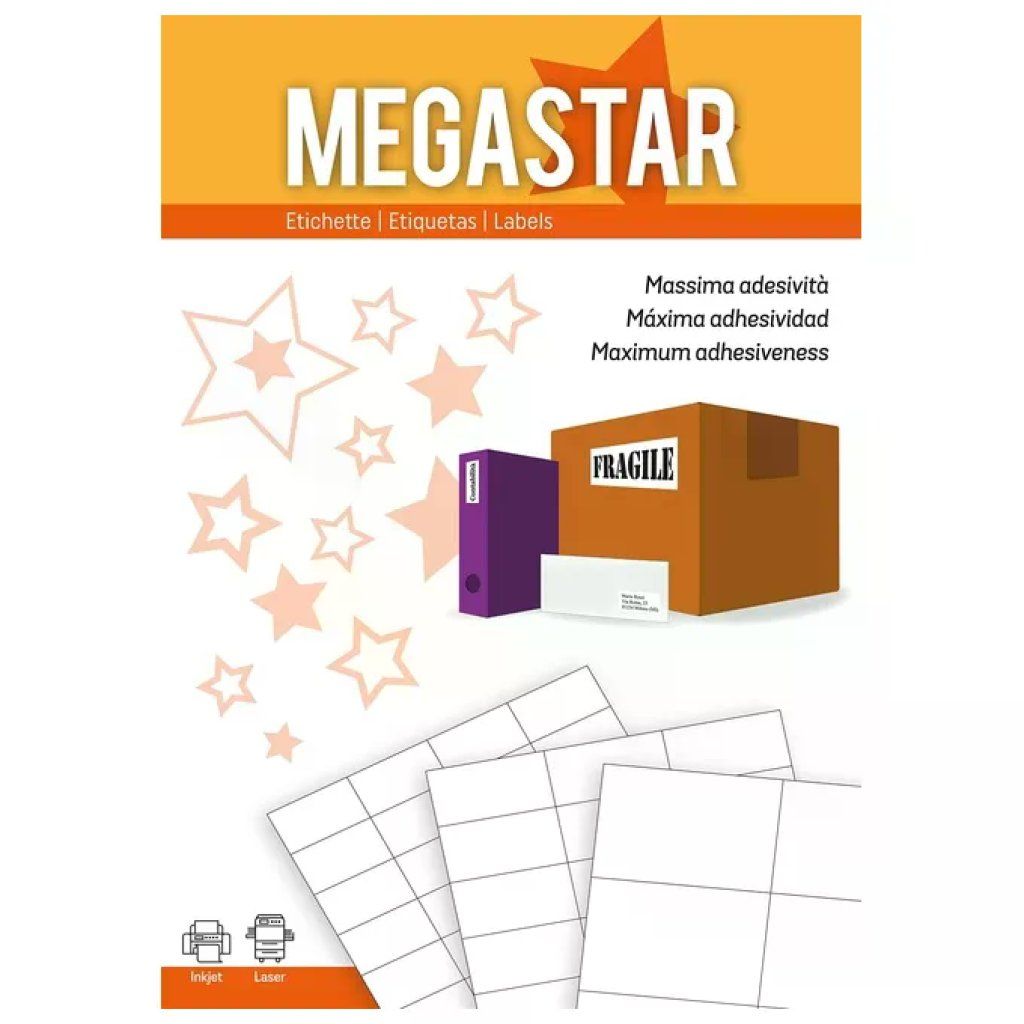 Megastar LP4MS-210148 Etichette A4 Bianche 210 x 148 mm, 200 Pezzi Megastar LP4MS-210148 Etichette A4 Bianche 210 x 148 mm, 200 Pezzi