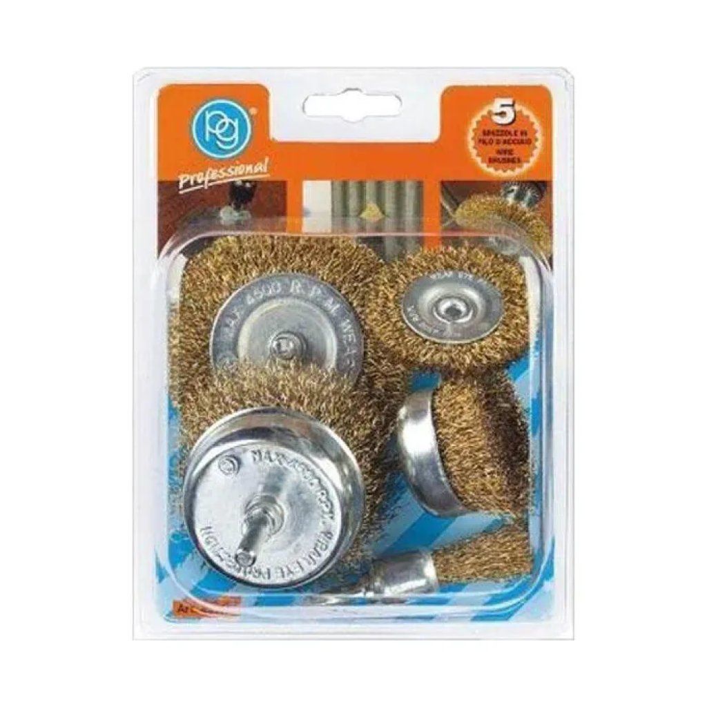 PG Kit 5 Spazzole in Acciaio per Trapano con Gambo da 6 mm PG Kit 5 Spazzole in Acciaio per Trapano con Gambo da 6 mm