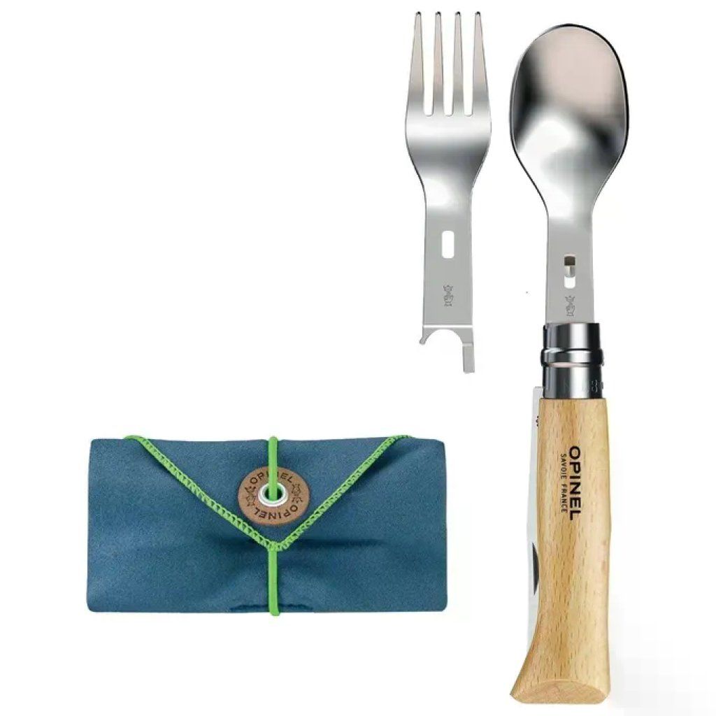 Opinel Picnic+ Set Posate con Coltello N°08, Forchetta e Cucchiaio