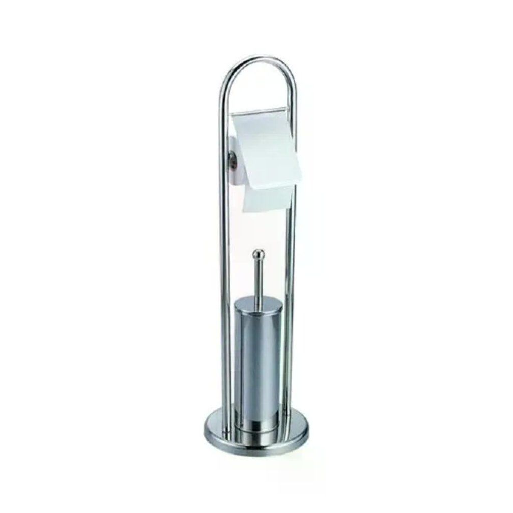 AGLAIA Portascopino WC in acciaio inox con portarotolo integrato, H 80 cm