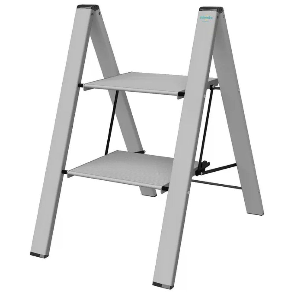 Colombo Leonardo 2 – Sgabello Scala Pieghevole in Alluminio, 2 Gradini, Portata 150 kg, Silver Colombo Leonardo 2 – Sgabello Scala Pieghevole in Alluminio, 2 Gradini, Portata 150 kg, Silver