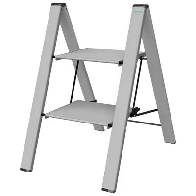 Colombo Leonardo 2 – Sgabello Scala Pieghevole in Alluminio, 2 Gradini, Portata 150 kg, Silver