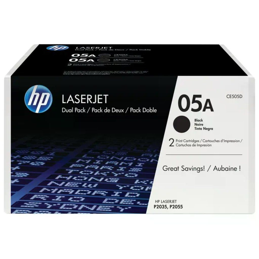 HP CE505D Toner Originale LaserJet 05A Nero, Confezione Doppia