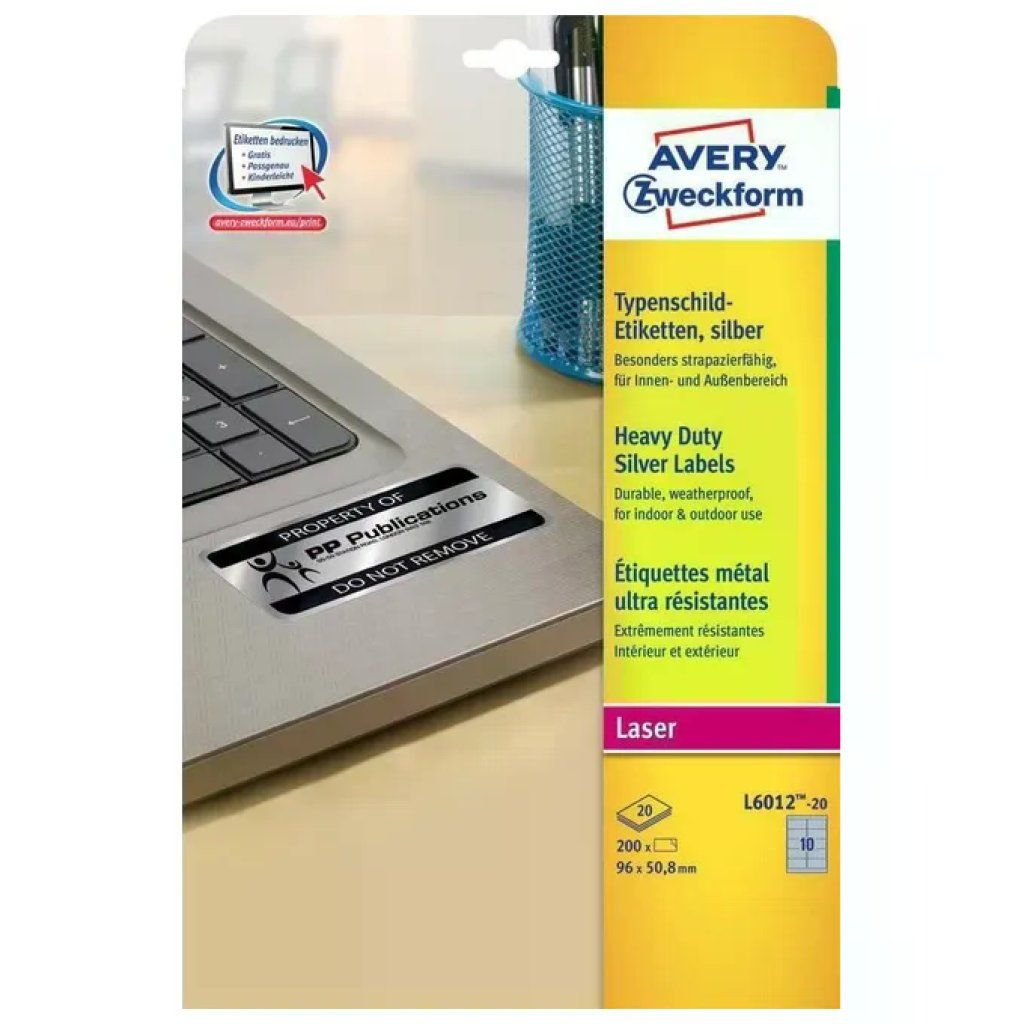 Avery L6012-20 – 200 Etichette Argento in Poliestere, 96 × 50,8 mm Avery L6012-20 – 200 Etichette Argento in Poliestere, 96 × 50,8 mm