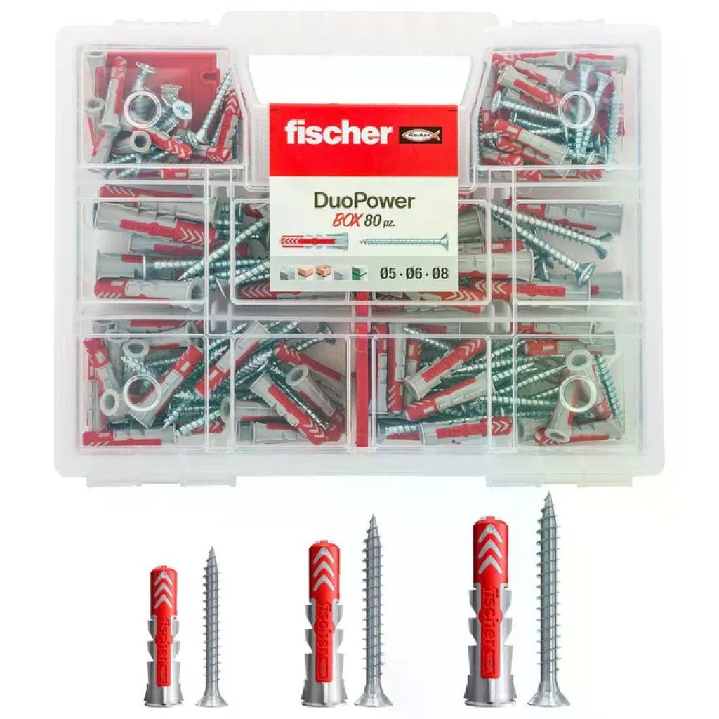 Fischer 544546 DuoPower Kit Assortimento Tasselli Universali con Viti 80 pz Muro Pieno Mattone