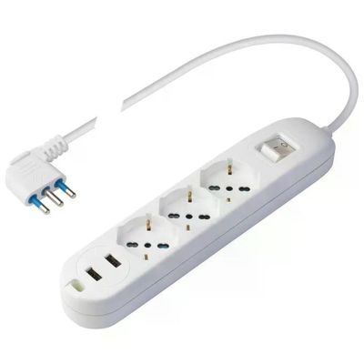 Poly Pool PP2526 Ciabatta Elettrica con 3 Prese e 2 USB, Cavo da 1,5 m, Interruttore, Bianca