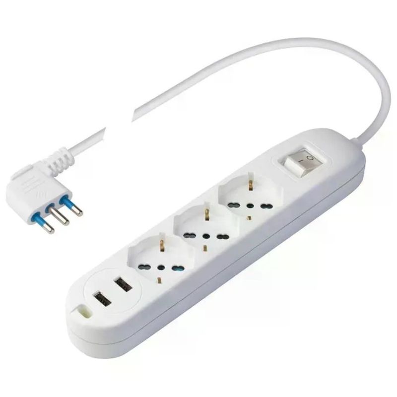 POLY POOL Polypool Presa Multipla con 2 Prese Usb e 3 Prese P40 Pluristandard Spina Salvaspazio Grande 16A 1