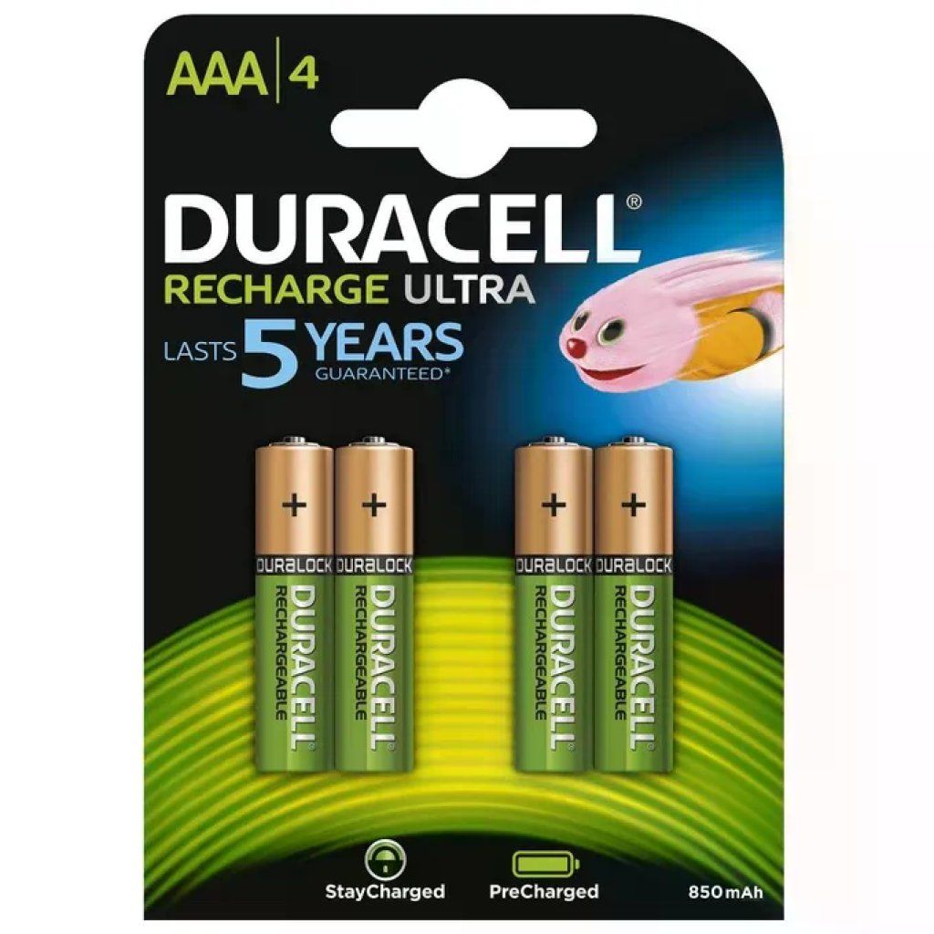 Duracell StayCharged Batterie Ricaricabili AAA NiMH 850 mAh, 1,2 V, confezione da 4 Duracell StayCharged Batterie Ricaricabili AAA NiMH 850 mAh, 1,2 V, confezione da 4