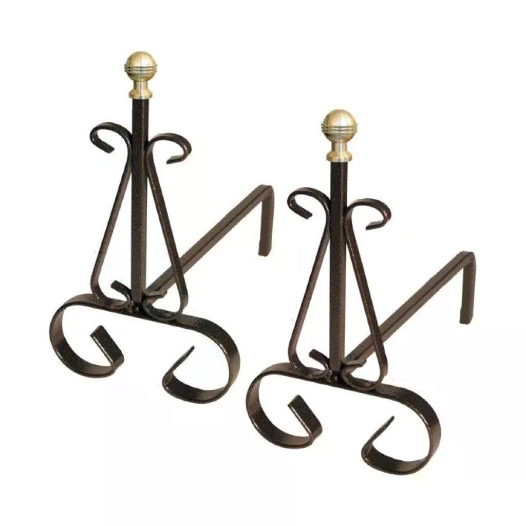 Mille 626 Alari per Caminetto in Ferro Battuto con Pomoli in Ottone 35x15 cm H 25 cm colore Nero