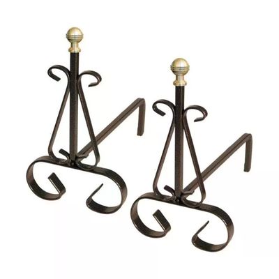 Mille 626 Alari per Caminetto in Ferro Battuto con Pomoli in Ottone 35x15 cm H 25 cm colore Nero