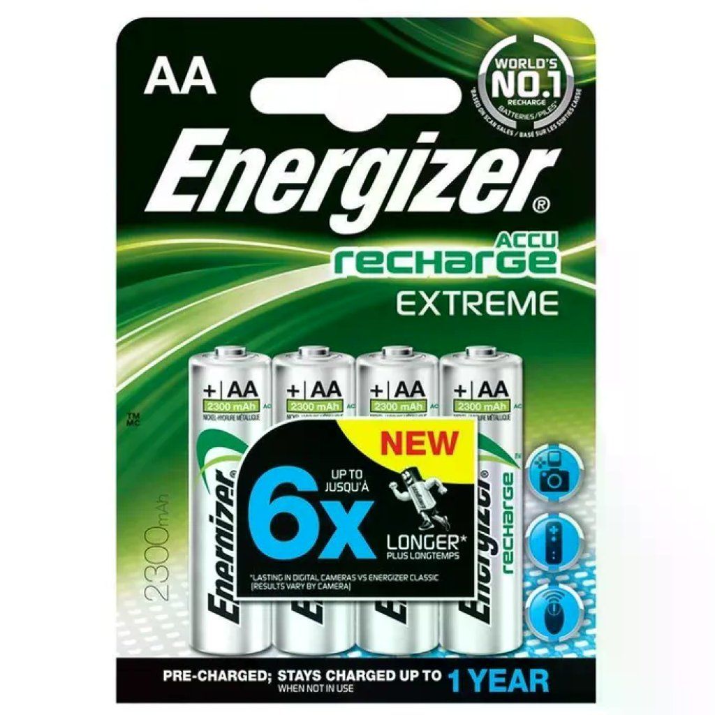 Energizer Extreme – 4 pile ricaricabili AA, 2300 mAh Energizer Extreme – 4 pile ricaricabili AA, 2300 mAh