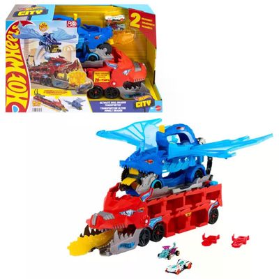 Hot Wheels Drago Trasportatore Trasformabile con 2 Veicoli