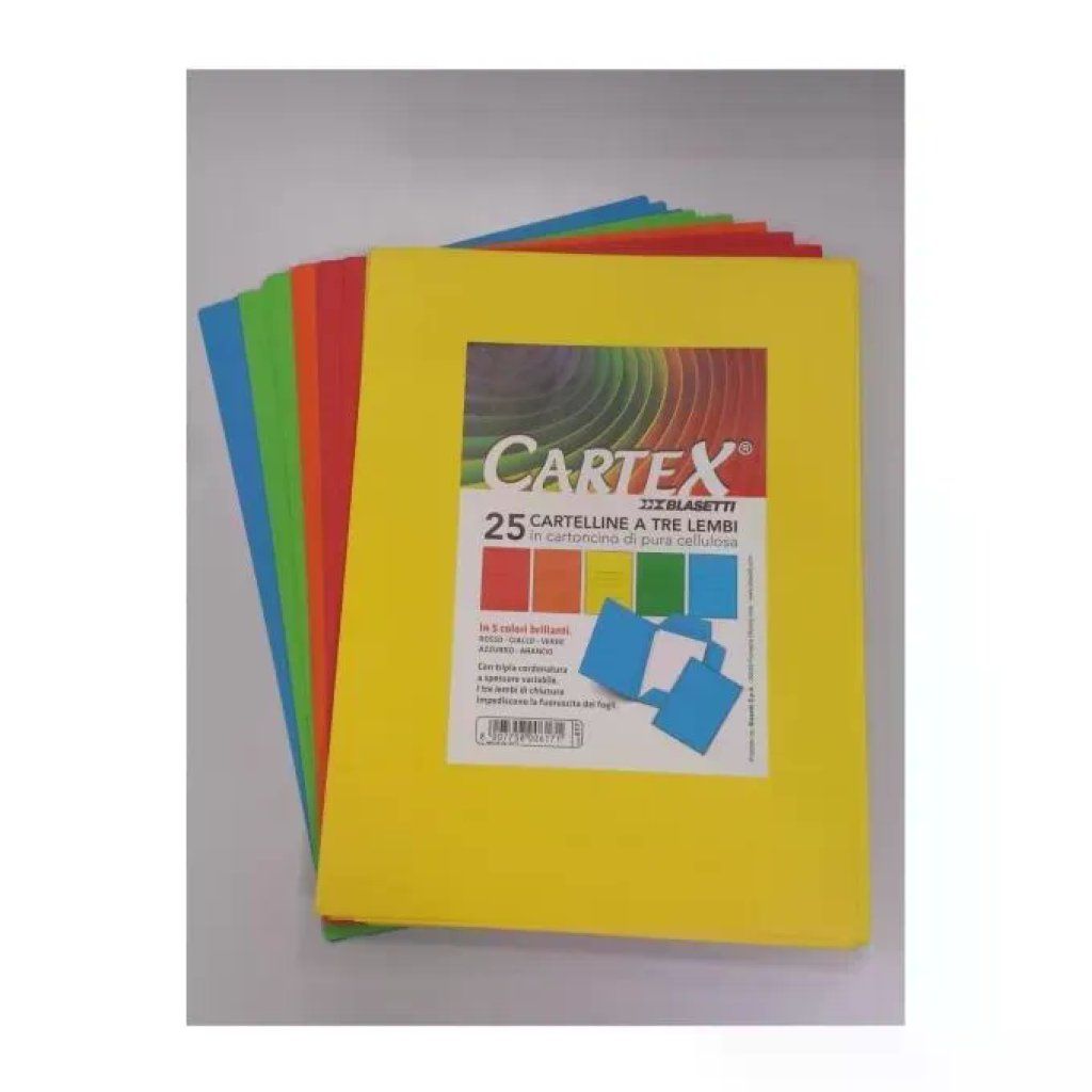 Blasetti Cartex 616 cartelline a 3 lembi A4, 25 pezzi, colori assortiti