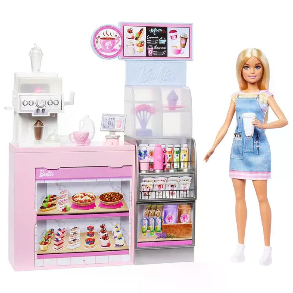 Barbie HXN94 – Playset Caffetteria con Bambola Barista e 12 Accessori