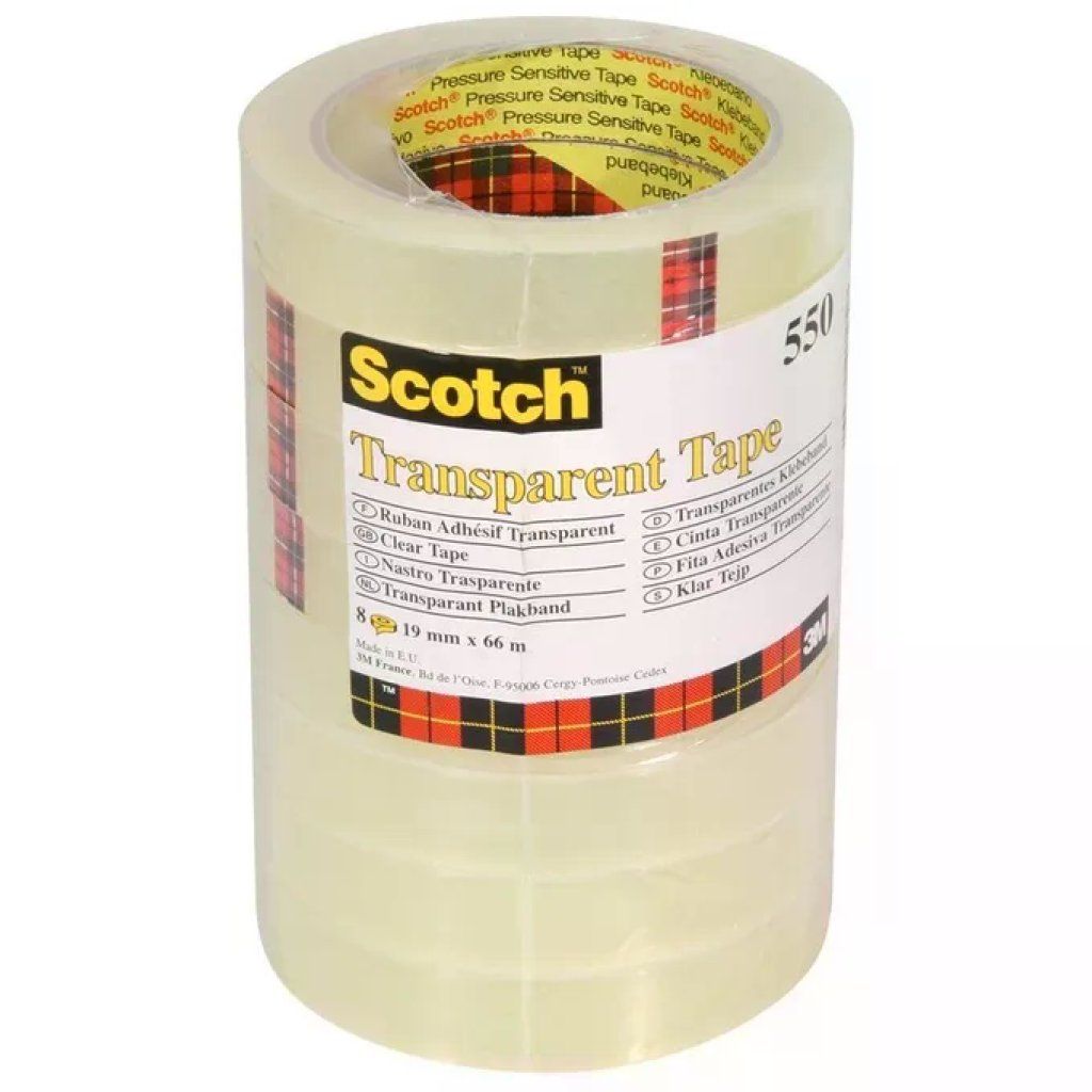 3M Scotch Nastro Adesivo Trasparente 19 mm × 66 m, Confezione da 8 Rotoli