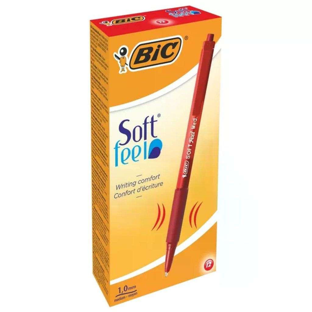 BIC Soft Feel Clic – Confezione da 12 penne a sfera rosse, punta media 1 mm