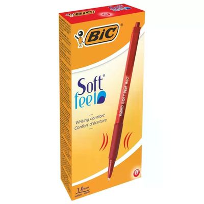 BIC Soft Feel Clic – Confezione da 12 penne a sfera rosse, punta media 1 mm