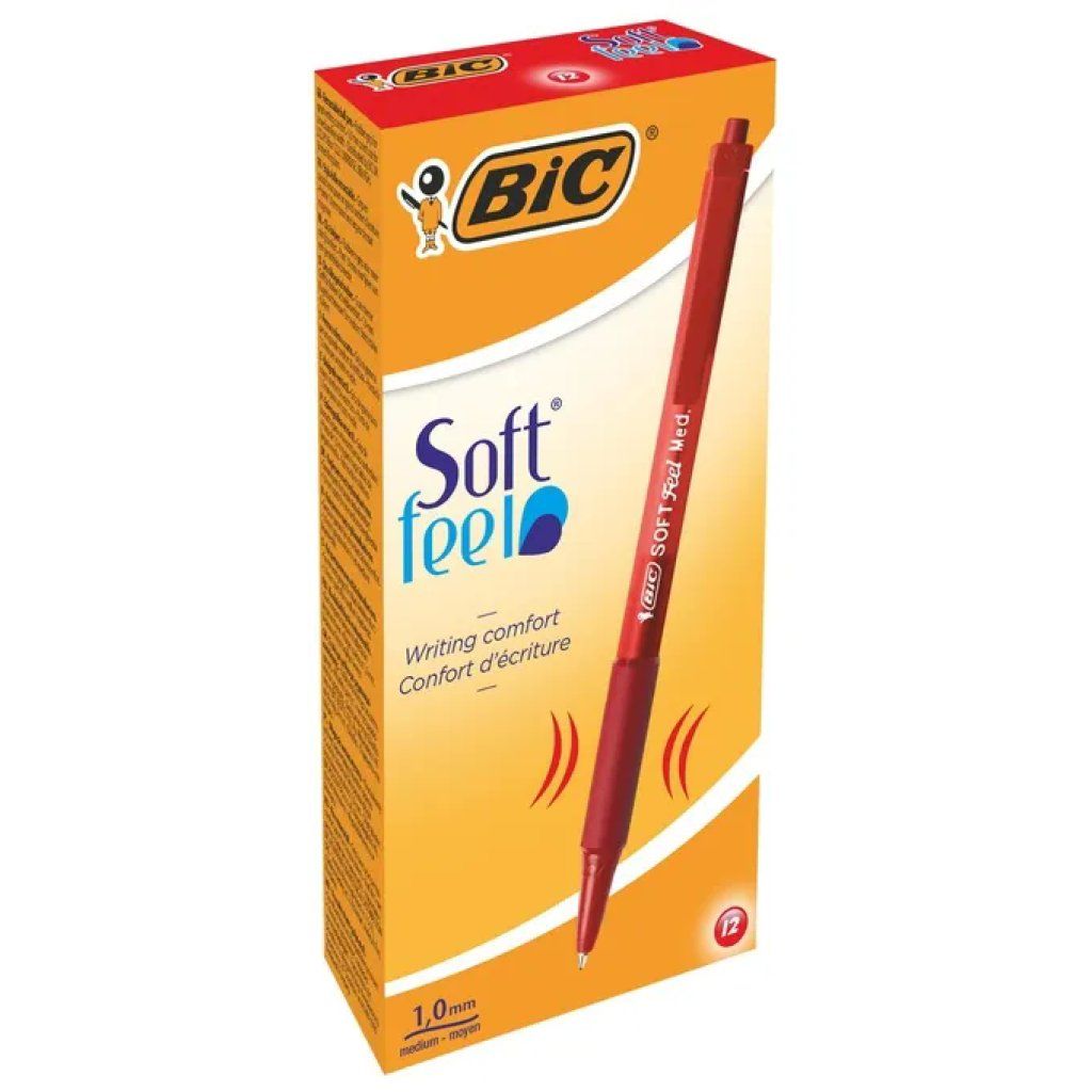 BIC Soft Feel Clic, confezione da 12 penne a sfera rosse, punta media 1 mm BIC Soft Feel Clic, confezione da 12 penne a sfera rosse, punta media 1 mm